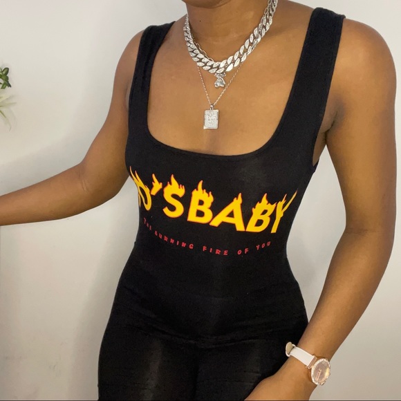 Long black romper slogan graphic unitard jumpsuit